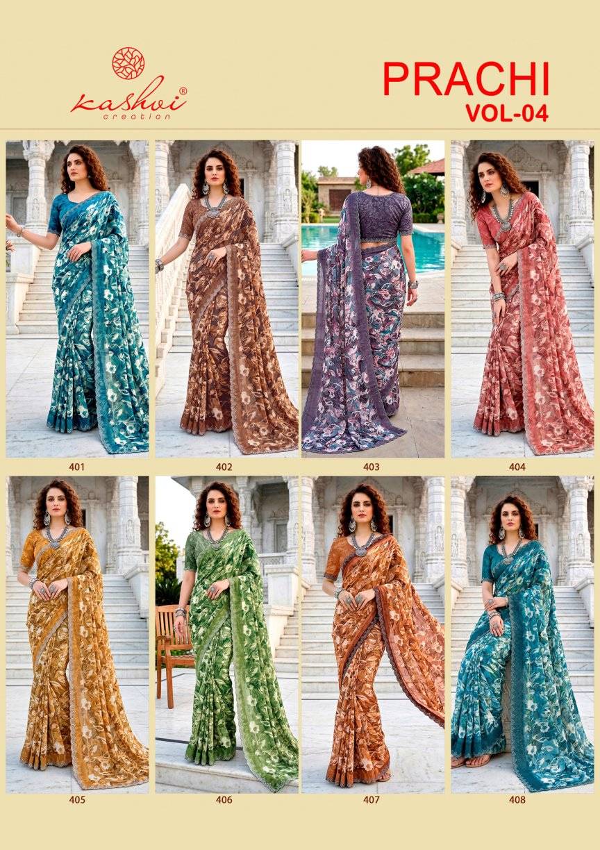 PRACHI VOL. 4 By KASHVI CREATION 401 To 408 Series Series Indian Traditional Wear PC RIMZIM sarees At Wholesale Price